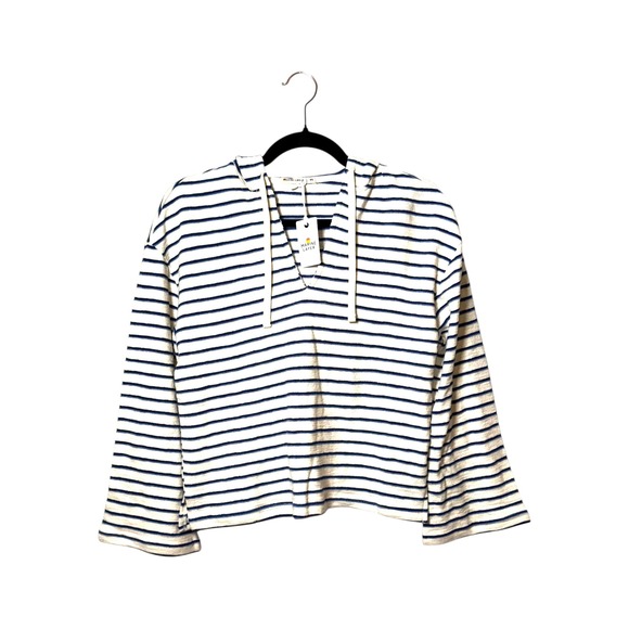 Marine Layer Playa Hoodie Navy Cream Stripe Cotton Blend Pullover | Sz XS | NWT - Picture 4 of 9